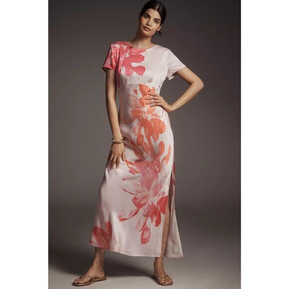Anthropologie Dresses & Skirts - New Anthropologie Short-Sleeve Maxi Slip Dress $168 Medium Pink Floral Boho